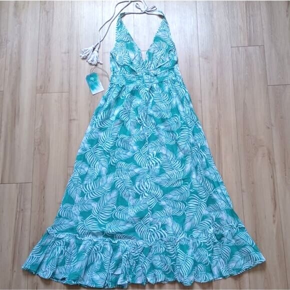 True Destinations Light Teal Tropical Resort Dress NWT S - Picture 5 of 10